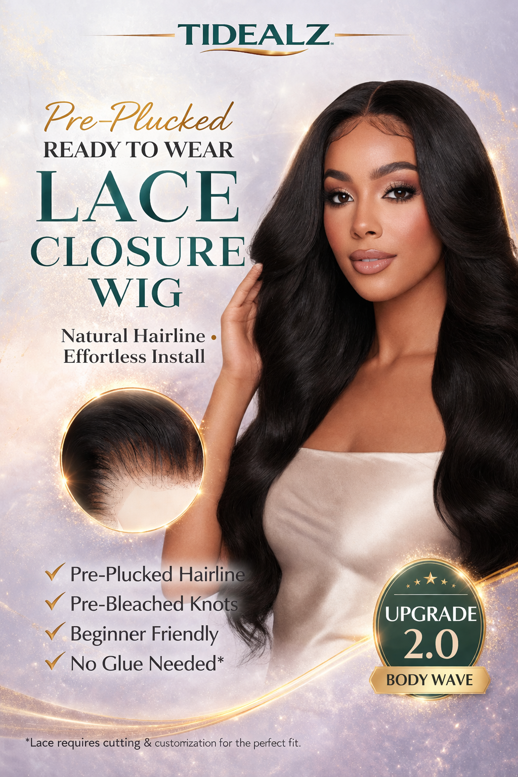 Layered Body Wave Glueless Lace Closure Wig Human Hair – 6x8 HD Lace Pre-Plucked (16 Inch) | TiDealz TiDealz