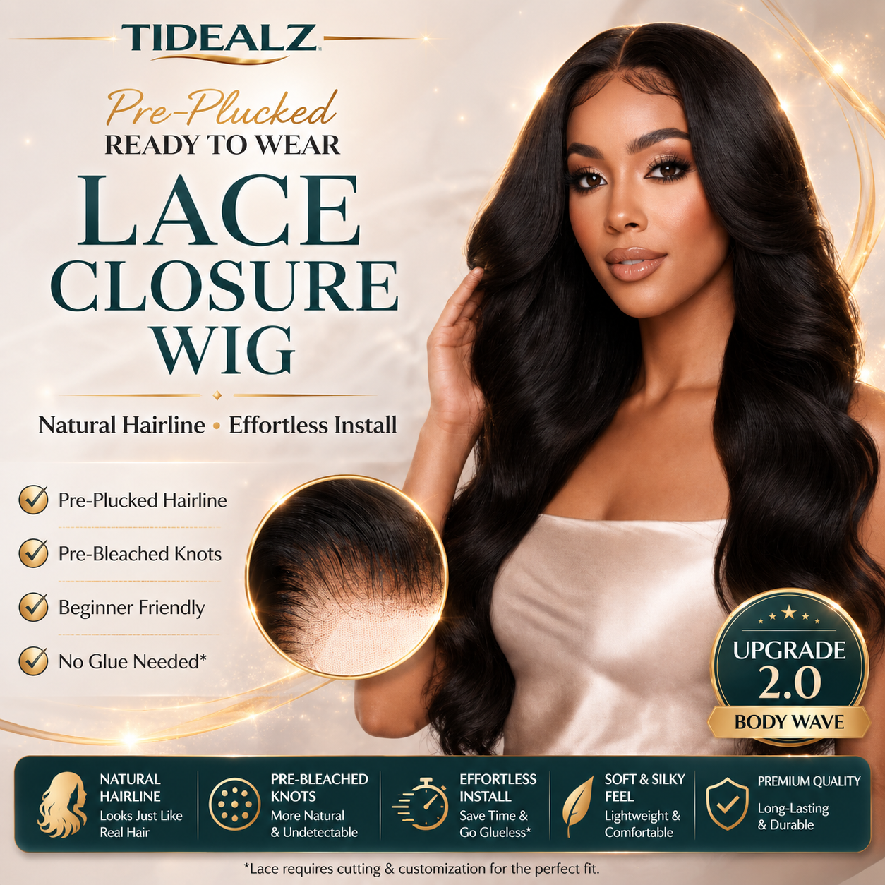 Layered Body Wave Wig Glueless Lace Closure Wig Human Hair – 6x8 HD Lace Pre-Plucked (16 Inch) | TiDealz