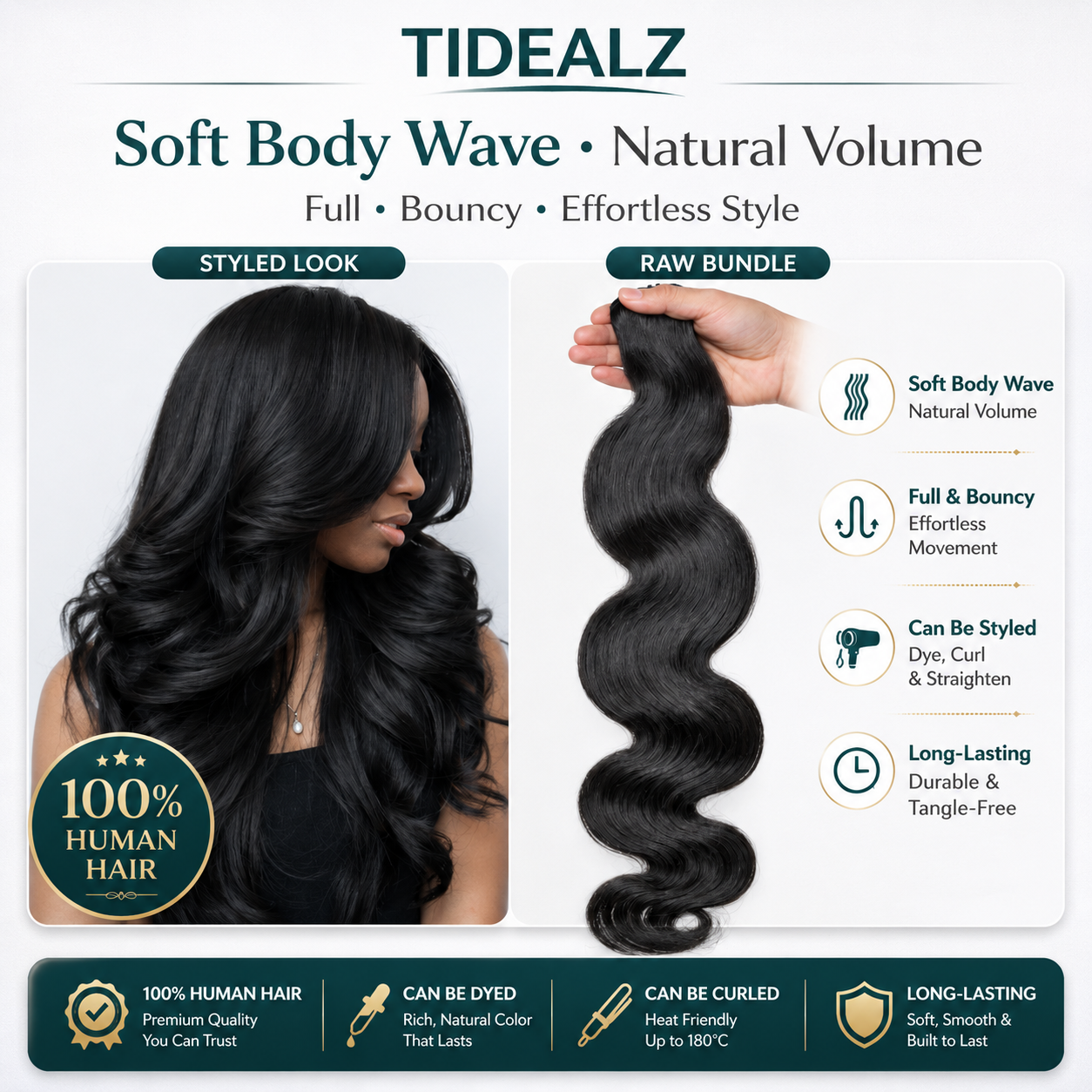 Body Wave Clip In Human Hair Extensions Remy Seamless PU Weft | TiDealz