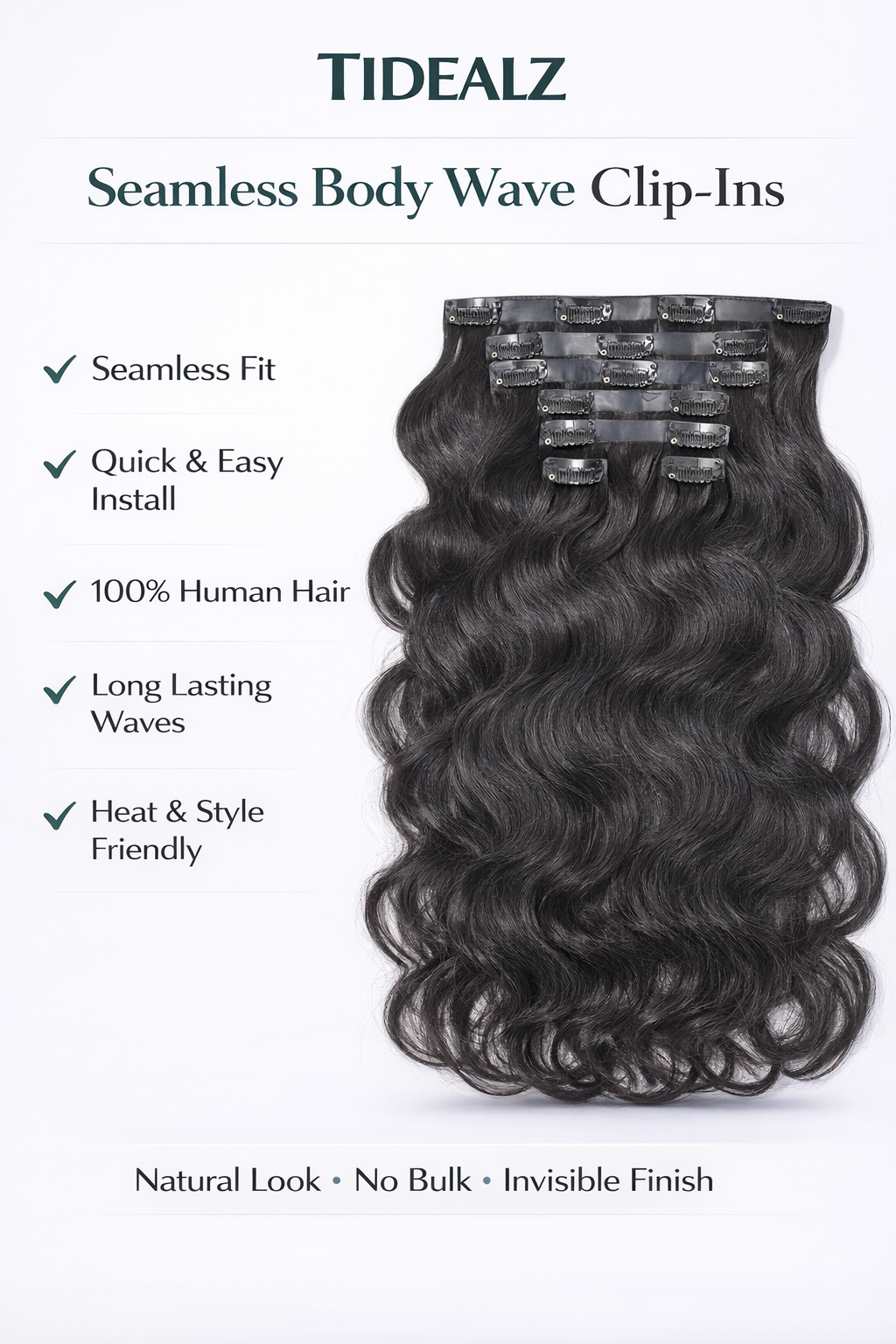 14 Inch Body Wave Clip-In Human Hair Extensions – Remy Seamless PU Weft Natural Black (110g 6pcs) | TiDealz TiDealz