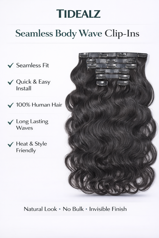 14 Inch Body Wave Clip-In Human Hair Extensions – Remy Seamless PU Weft Natural Black (110g 6pcs) | TiDealz TiDealz