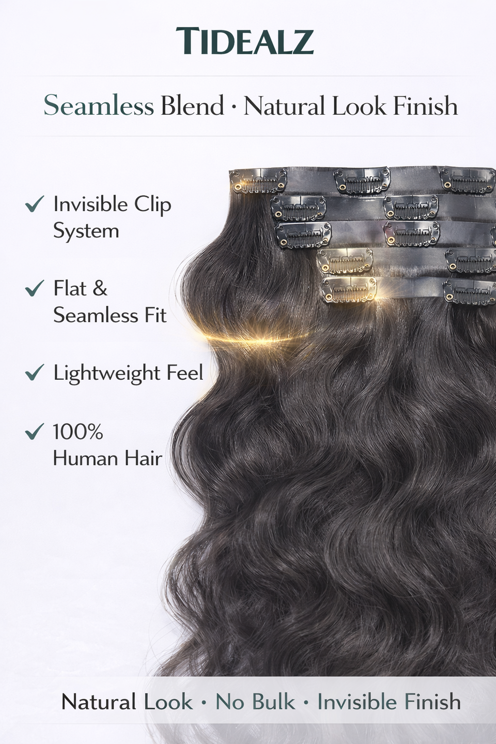 14 Inch Body Wave Clip-In Human Hair Extensions – Remy Seamless PU Weft Natural Black (110g 6pcs) | TiDealz TiDealz