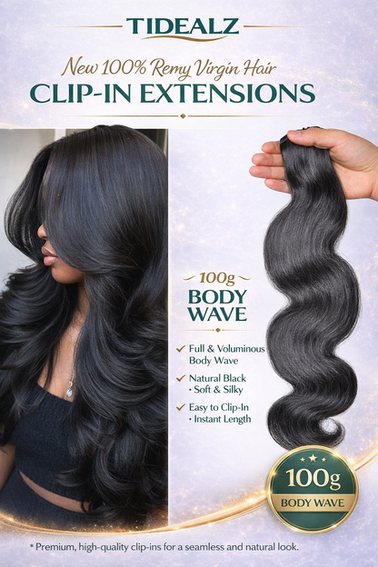 14 Inch Body Wave Clip-In Human Hair Extensions – Remy Seamless PU Weft Natural Black (110g 6pcs) | TiDealz TiDealz