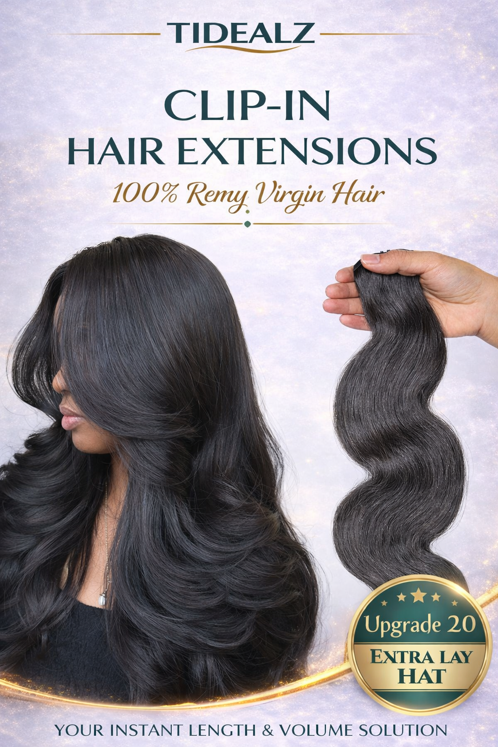 14 Inch Body Wave Clip-In Human Hair Extensions – Remy Seamless PU Weft Natural Black (110g 6pcs) | TiDealz TiDealz