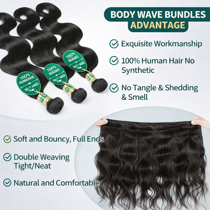 12A Body Wave Human Hair Bundles with 4x4 HD Lace Closure – Brazilian Virgin Hair 20 22 24 + 18 Inch | TiDealz TiDealz