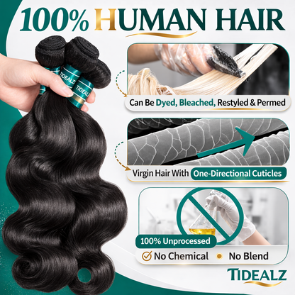 12A Body Wave Human Hair Bundles with 4x4 HD Lace Closure – Brazilian Virgin Hair 20 22 24 + 18 Inch | TiDealz TiDealz
