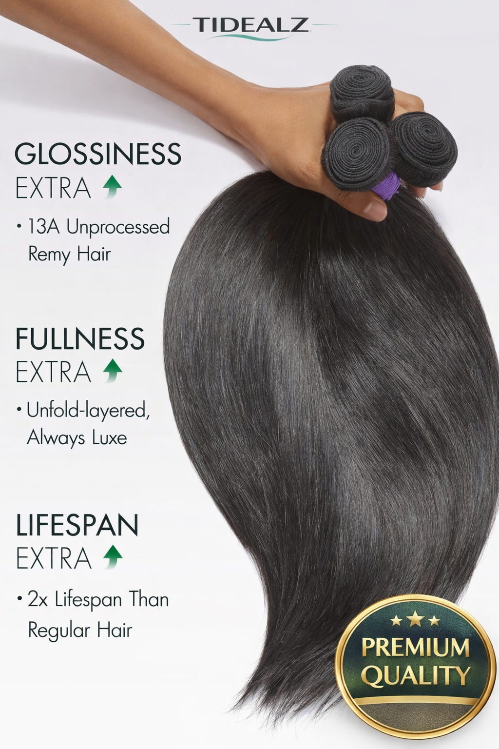 12A Straight Human Hair Bundles 12–16 Inch – Brazilian Virgin Remy Hair Extensions (Natural Black) | TiDealz TiDealz