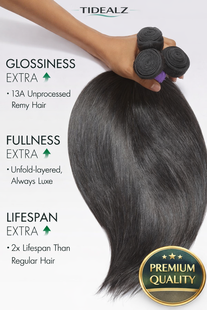 12A Straight Human Hair Bundles 12–16 Inch – Brazilian Virgin Remy Hair Extensions (Natural Black) | TiDealz TiDealz
