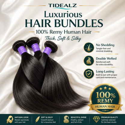 Straight Brazilian Remy Human Hair Bundles 12A Virgin Hair 3 Pack | TiDealz