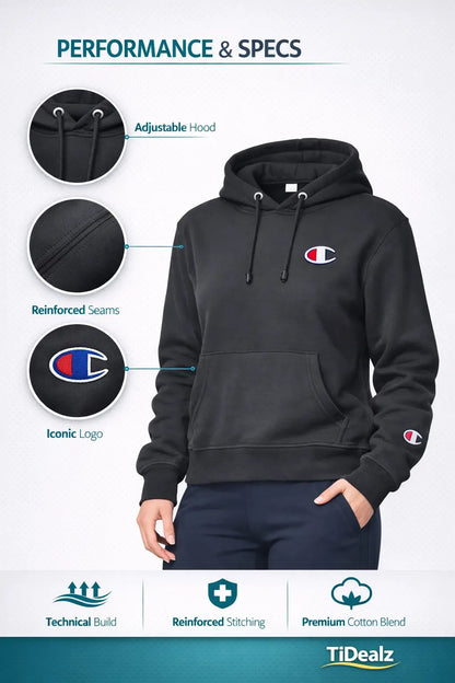 Champion Women’s Reverse Weave Hoodie Heavyweight Fleece Pullover Relaxed Fit | TiDealz TiDealz