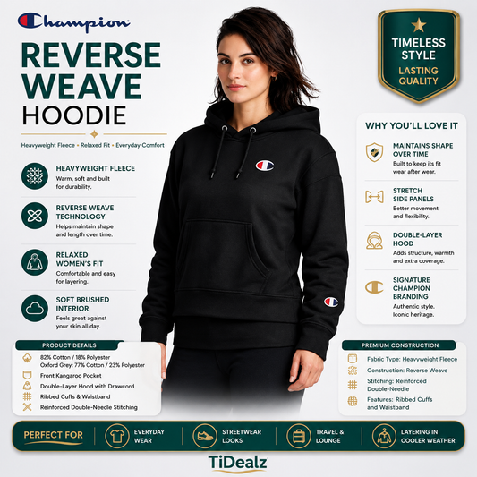 Champion Women's Reverse Weave Hoodie Heavyweight Fleece Pullover | TiDealz