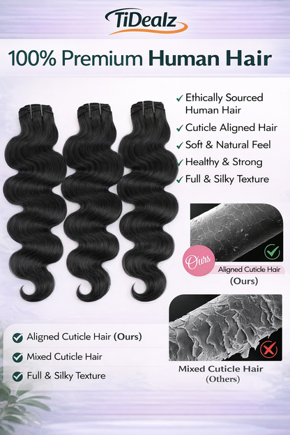 16 Inch Body Wave Clip-In Human Hair Extensions – 1B Natural Black Brazilian Remy Hair (8pcs Set) | TiDealz TiDealz