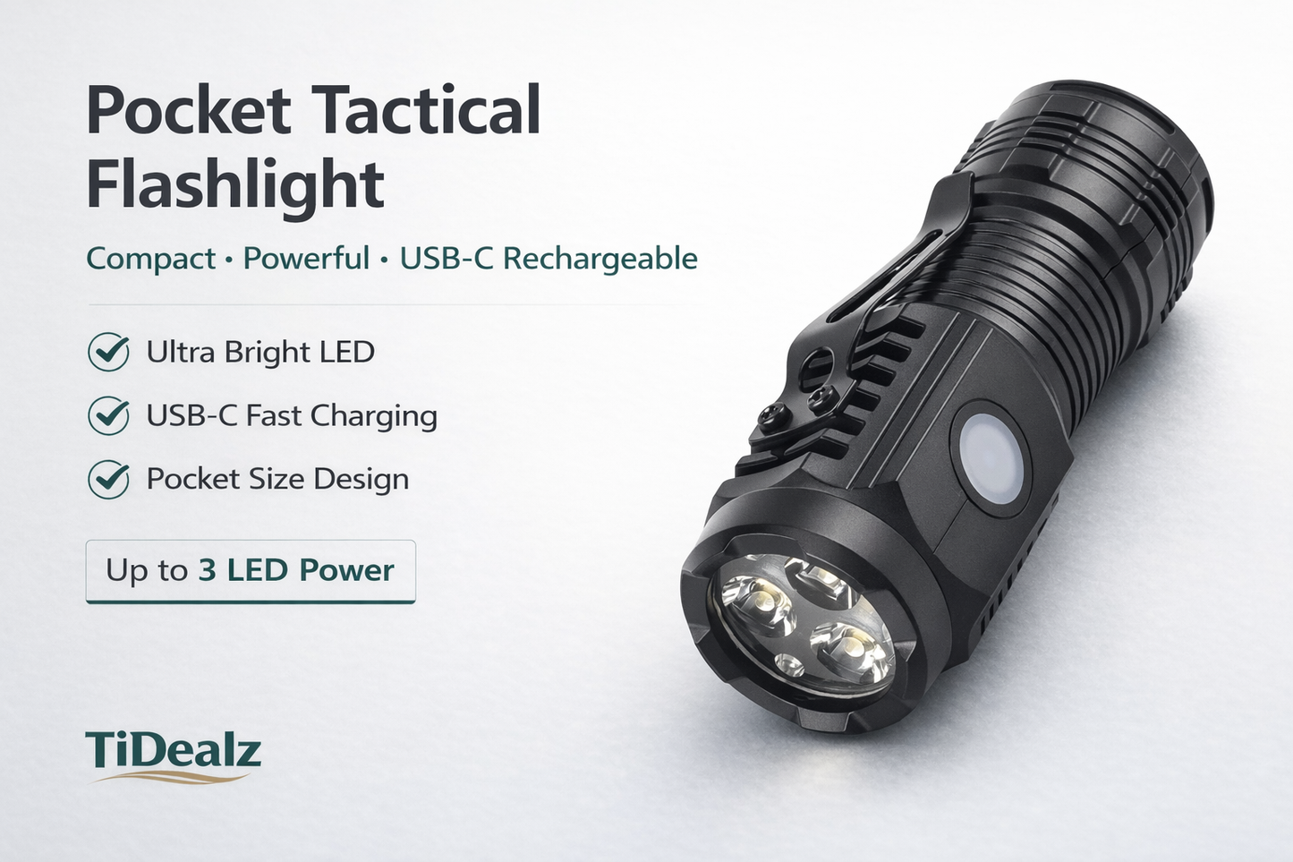 Mini LED Tactical Flashlight Rechargeable – Compact Clip Light for Outdoor & Emergency Use | TiDealz TiDealz