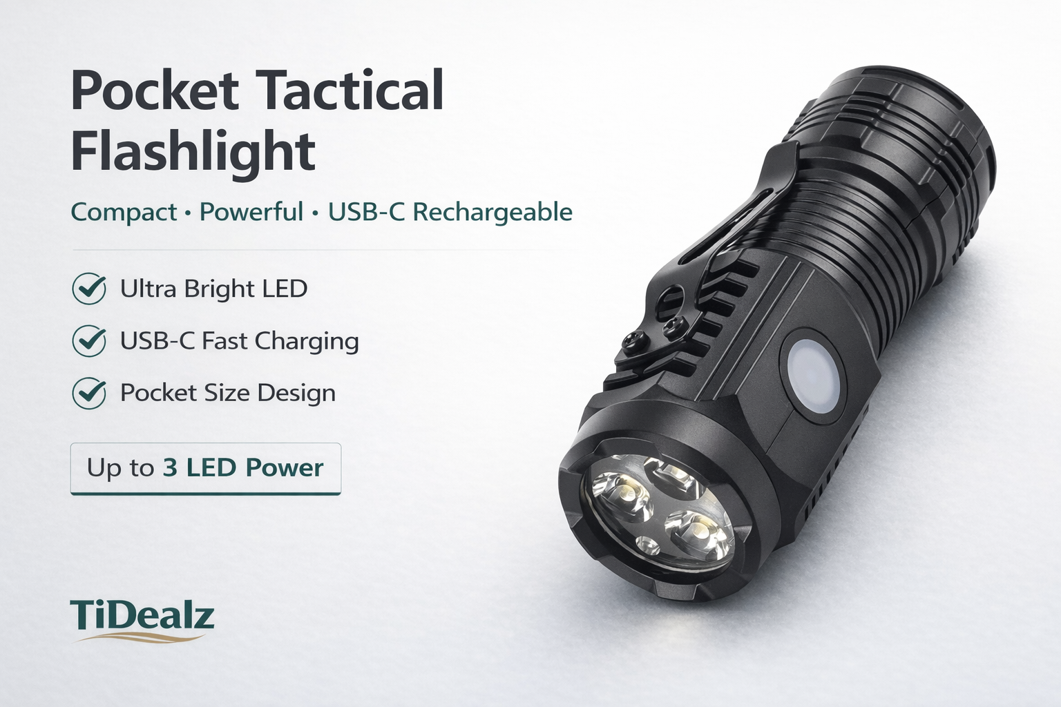 Mini LED Tactical Flashlight Rechargeable – Compact Clip Light for Outdoor & Emergency Use | TiDealz TiDealz