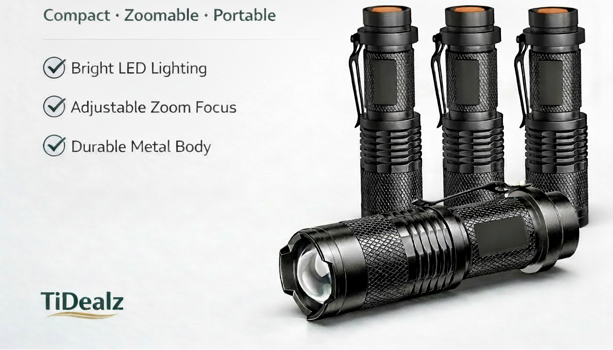 Tactical LED Flashlight – Zoomable Beam, 3 Tactical LED Flashlight Aluminum – Zoomable Beam 3 Modes Portable Outdoor Light | TiDealzModes (Low/High/Strobe), Aluminum Alloy Compact Flashlight with Belt Clip TiDealz