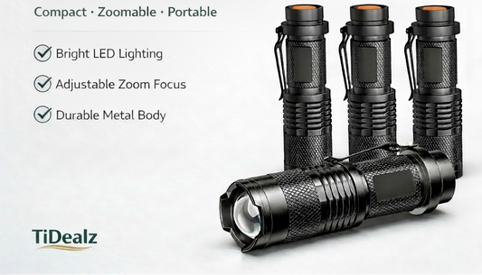 Tactical LED Flashlight – Zoomable Beam, 3 Tactical LED Flashlight Aluminum – Zoomable Beam 3 Modes Portable Outdoor Light | TiDealzModes (Low/High/Strobe), Aluminum Alloy Compact Flashlight with Belt Clip TiDealz