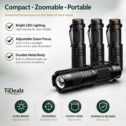 Tactical LED Flashlight Aluminum Zoomable Beam 3 Mode Light | TiDealz