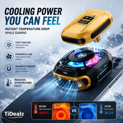 Magnetic Phone Cooler CX12MEMO CX12 Magnetic Phone Cooler – Rechargeable Gaming Radiator with RGB & Temperature Display | TiDealz 2025  – Rechargeable Mobile Radiator with RGB LED TiDealz
