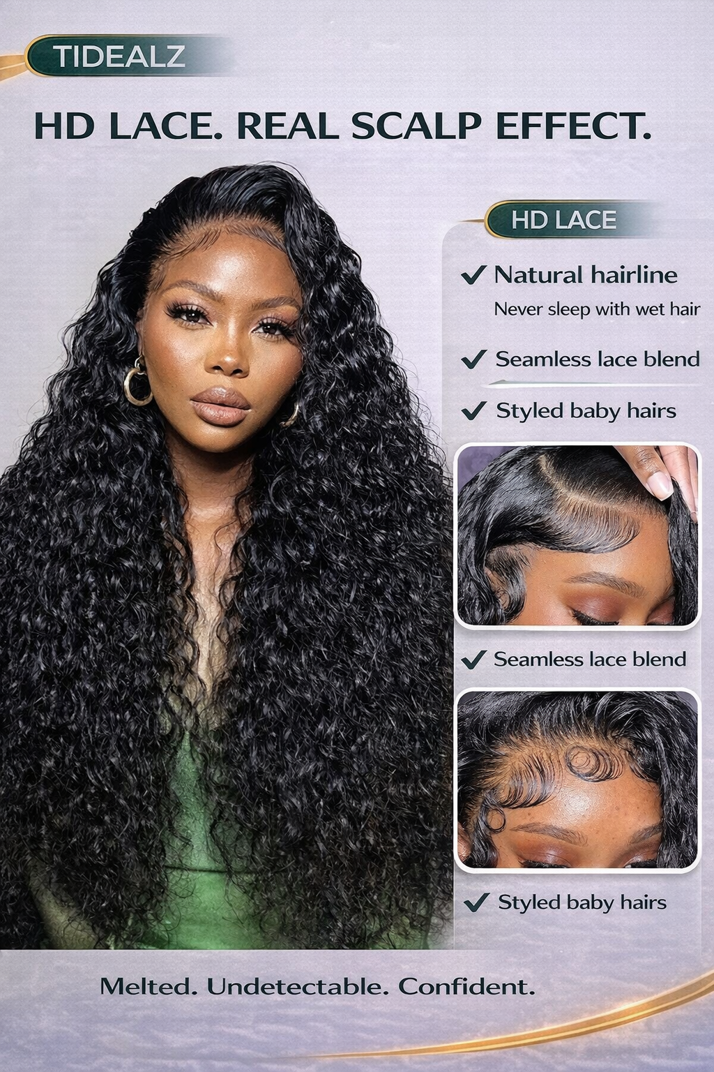 18 Inch Deep Wave Lace Front Wig Human Hair – 13x4 HD Lace Glueless Wig 200% Density (Natural Black) | TiDealz TiDealz