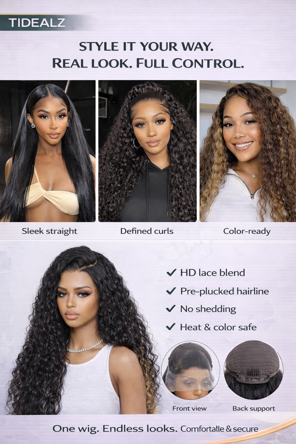 18 Inch Deep Wave Lace Front Wig Human Hair – 13x4 HD Lace Glueless Wig 200% Density (Natural Black) | TiDealz TiDealz