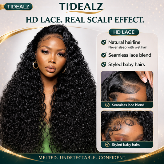 18 Inch Deep Wave Human Hair Wig 13x4 HD Lace Front Glueless | TiDealz