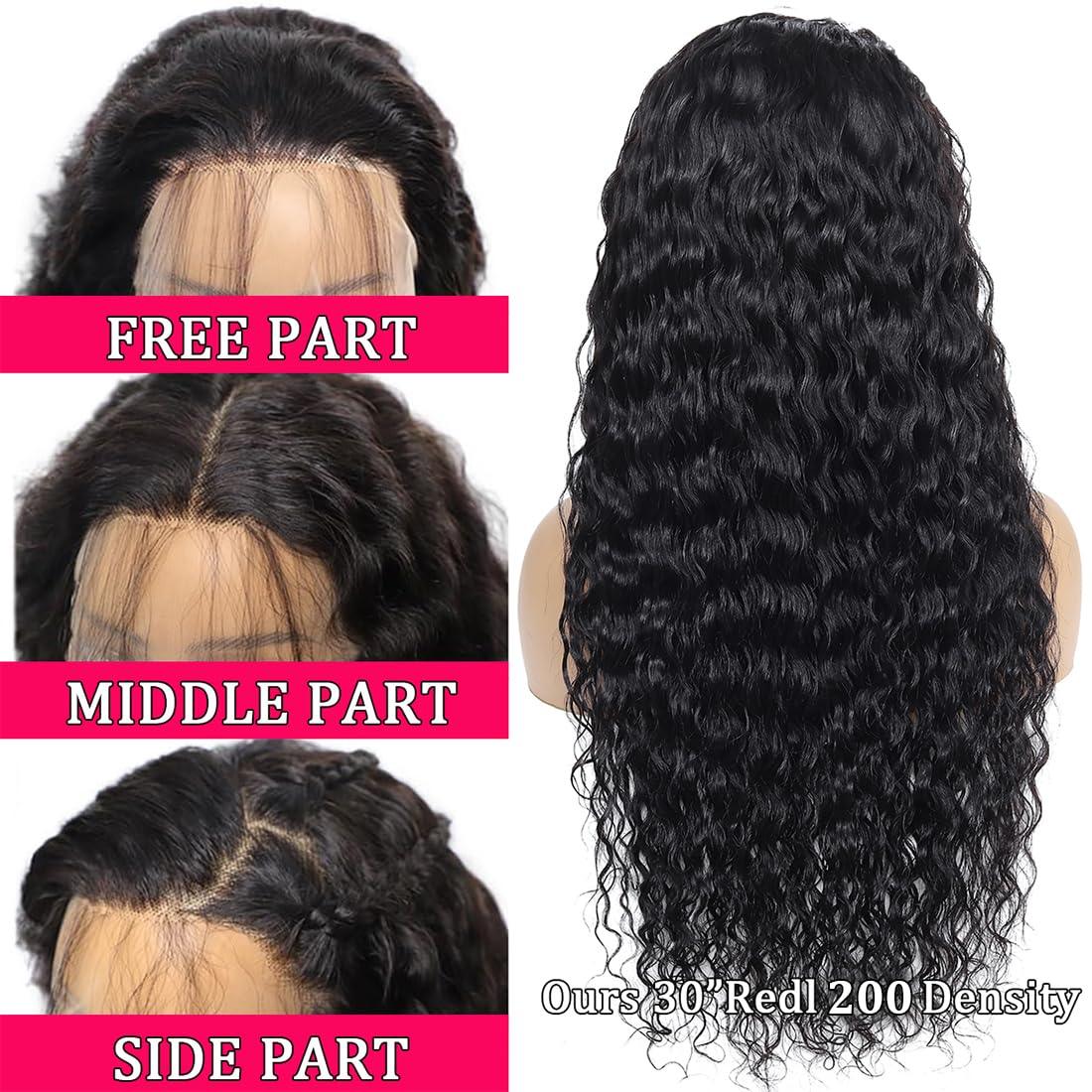 Deep Wave Wig, 200% Density, 13x4 HD Lace Front, Virgin Brazilian Hair, Glueless, Adjustable Cap, Baby Hairs, Natural Look. 30 Inches - TiDealz