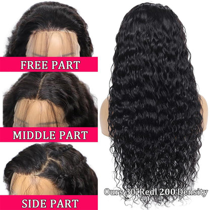 Deep Wave Wig, 200% Density, 13x4 HD Lace Front, Virgin Brazilian Hair, Glueless, Adjustable Cap, Baby Hairs, Natural Look. 30 Inches - TiDealz