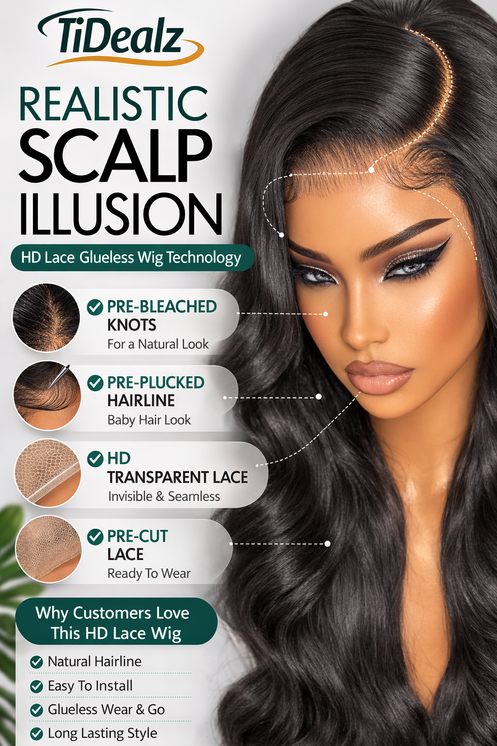 16 Inch Loose Body Wave Glueless Lace Wig Human Hair – 7x6 HD Lace Front Wig 200% Density (Natural Black) | TiDealz TiDealz