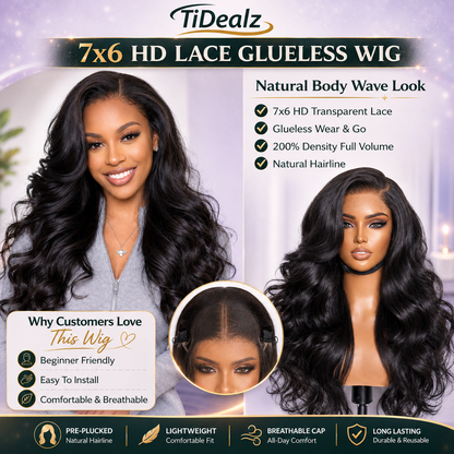 16 Inch Loose Body Wave Human Hair Wig 7x6 HD Lace Glueless | TiDealz