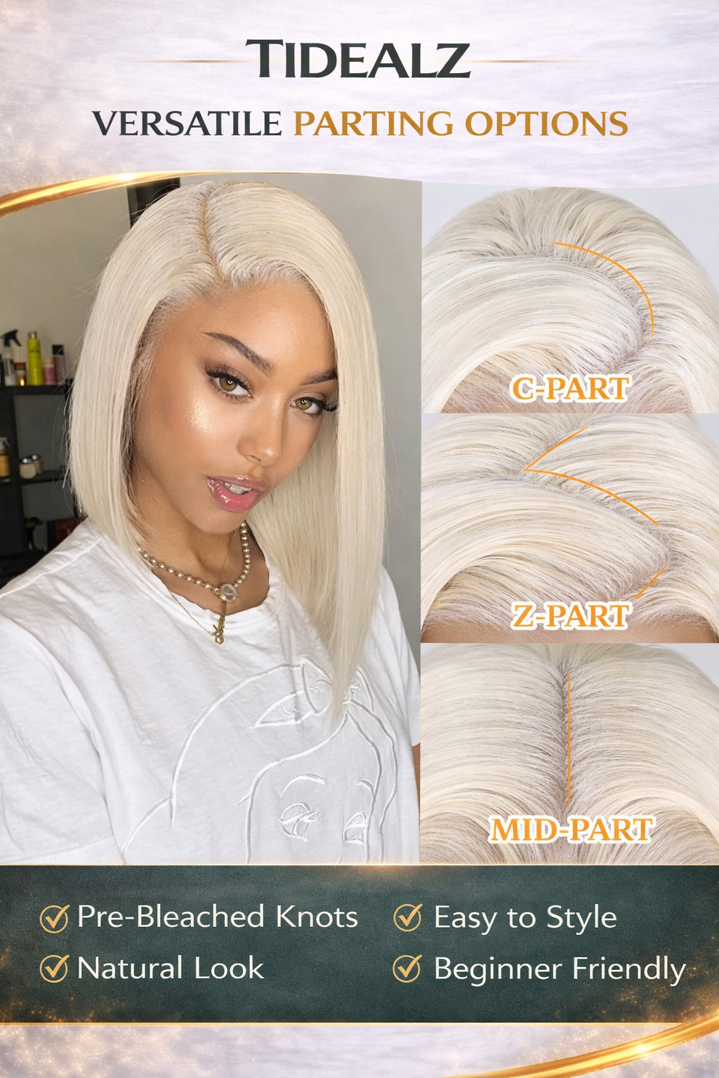 10 Inch Platinum Blonde Bob Lace Front Wig Human Hair – 13x4 Glueless 613 Straight Wig 180% Density | TiDealz TiDealz