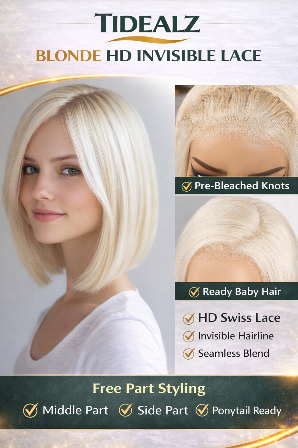 10 Inch Platinum Blonde Bob Lace Front Wig Human Hair – 13x4 Glueless 613 Straight Wig 180% Density | TiDealz TiDealz