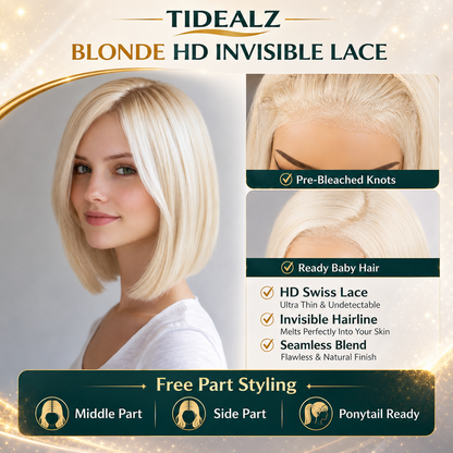 10 Inch 613 Blonde Bob Human Hair Wig 13x4 Glueless Lace Front | TiDealz