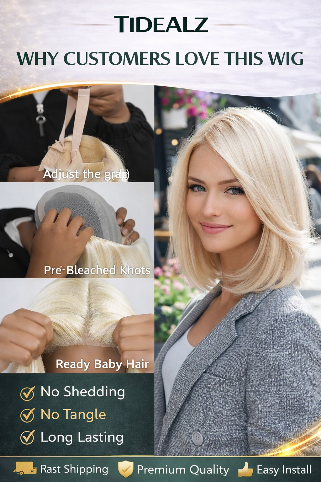 10 Inch Platinum Blonde Bob Lace Front Wig Human Hair – 13x4 Glueless 613 Straight Wig 180% Density | TiDealz TiDealz