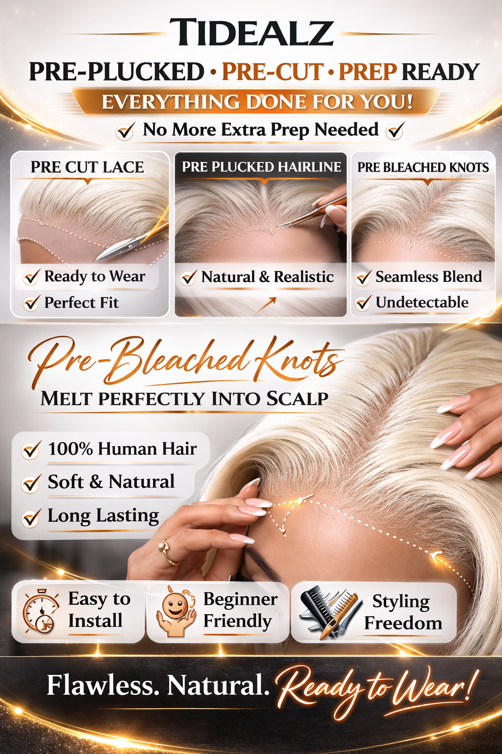 10 Inch Platinum Blonde Bob Lace Front Wig Human Hair – 13x4 Glueless 613 Straight Wig 180% Density | TiDealz TiDealz