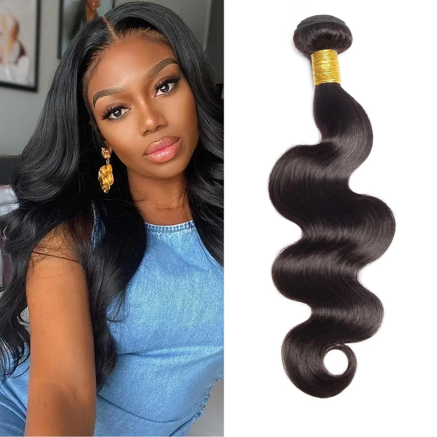 Body wave hair bundle, 100% virgin Brazilian hair, soft, dense, tangle-free, perfect for extensions and natural hairstyles. 16 Inches - TiDealz
