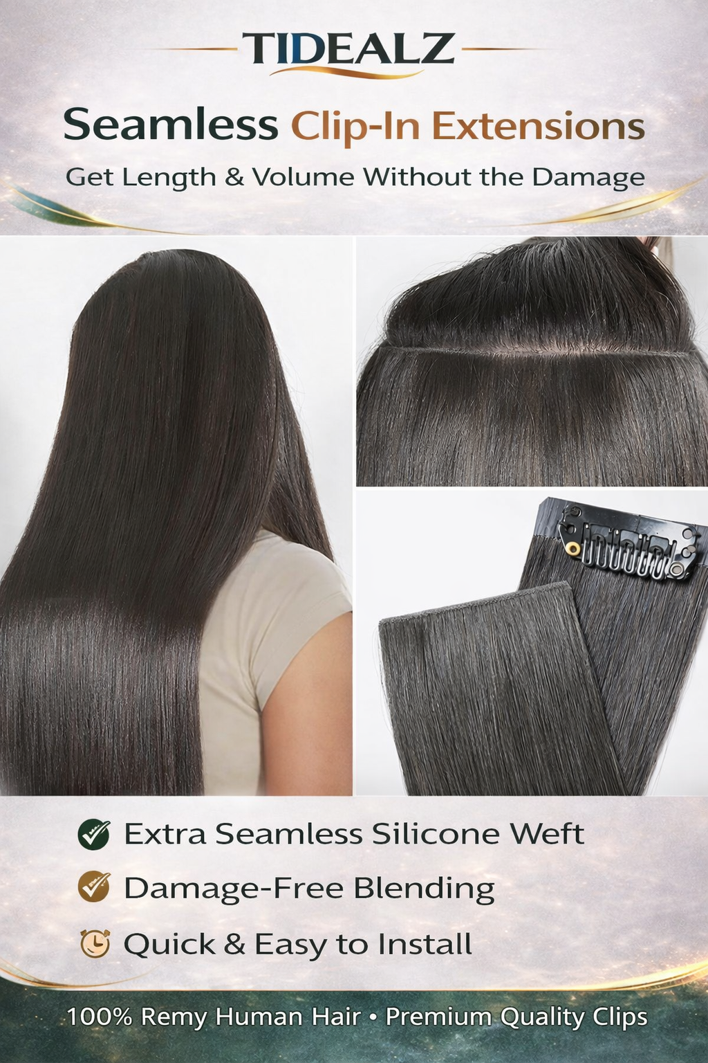 14 Inch Yaki Straight Clip-In Human Hair Extensions – Remy Invisible Clip Ins Natural Black (110g 6pcs) | TiDealz TiDealz