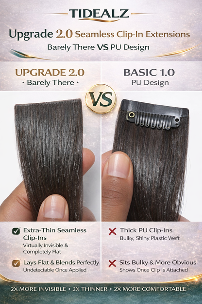 14 Inch Yaki Straight Clip-In Human Hair Extensions – Remy Invisible Clip Ins Natural Black (110g 6pcs) | TiDealz TiDealz