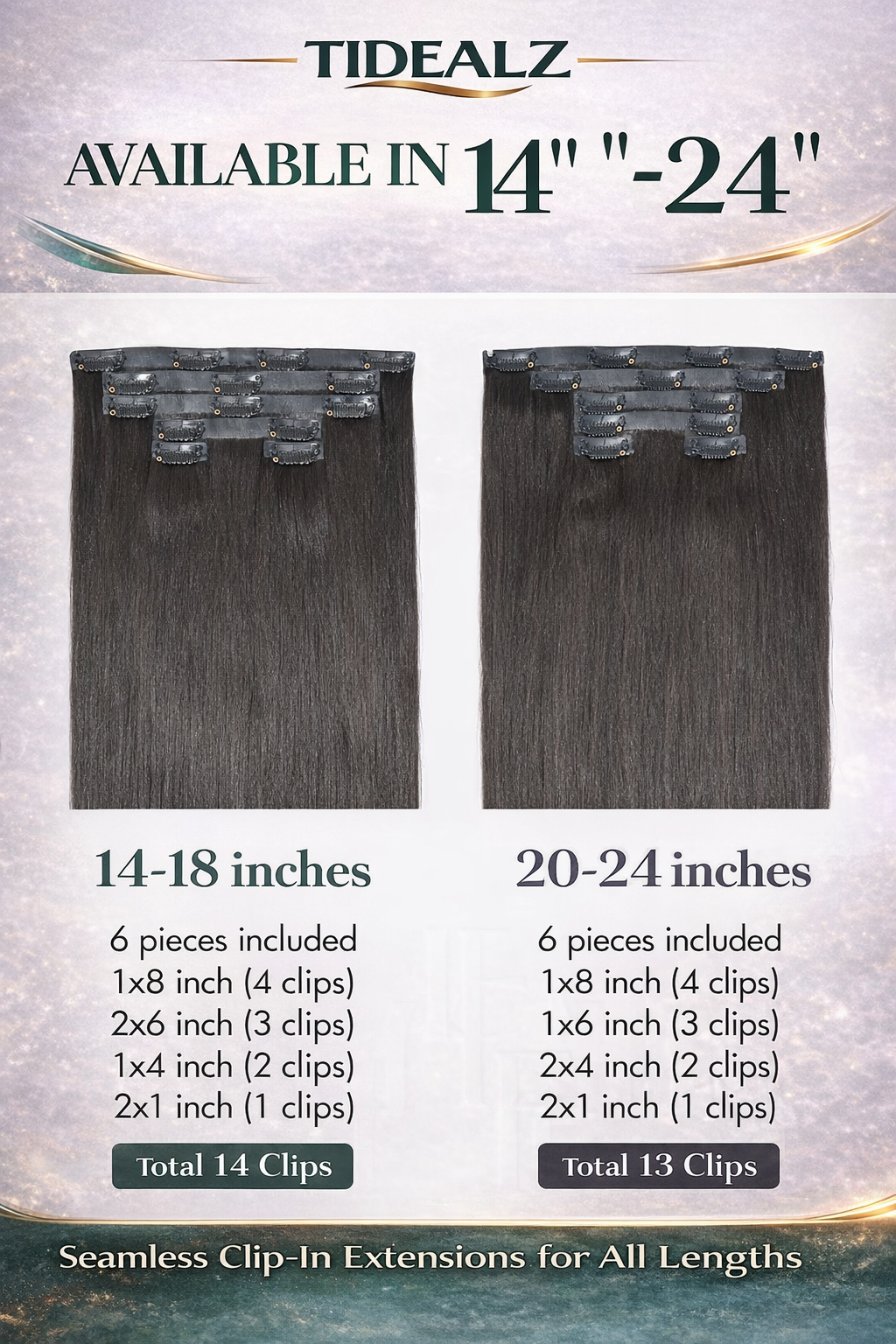 14 Inch Yaki Straight Clip-In Human Hair Extensions – Remy Invisible Clip Ins Natural Black (110g 6pcs) | TiDealz TiDealz