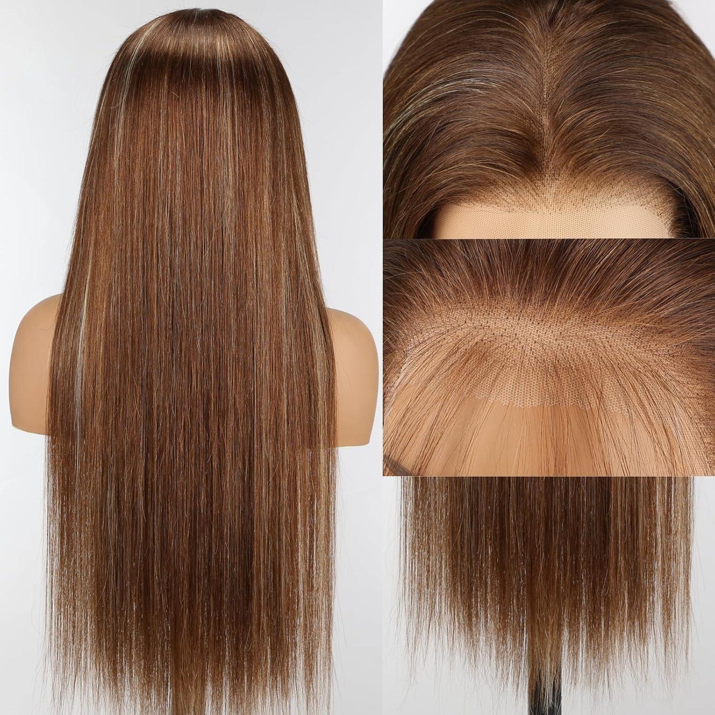 24 Inches Straight ombre wig, #4/613, 220% density, 100% Brazilian virgin hair, pre-plucked, adjustable cap, natural looking and easy to style. - TiDealz