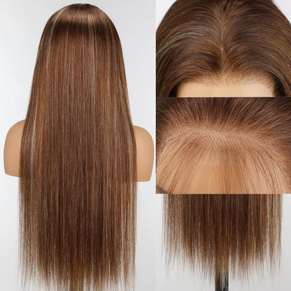 24 Inches Straight ombre wig, #4/613, 220% density, 100% Brazilian virgin hair, pre-plucked, adjustable cap, natural looking and easy to style. - TiDealz