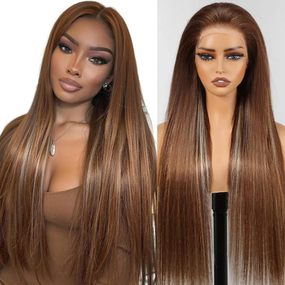 24 Inches Straight ombre wig, #4/613, 220% density, 100% Brazilian virgin hair, pre-plucked, adjustable cap, natural looking and easy to style. - TiDealz