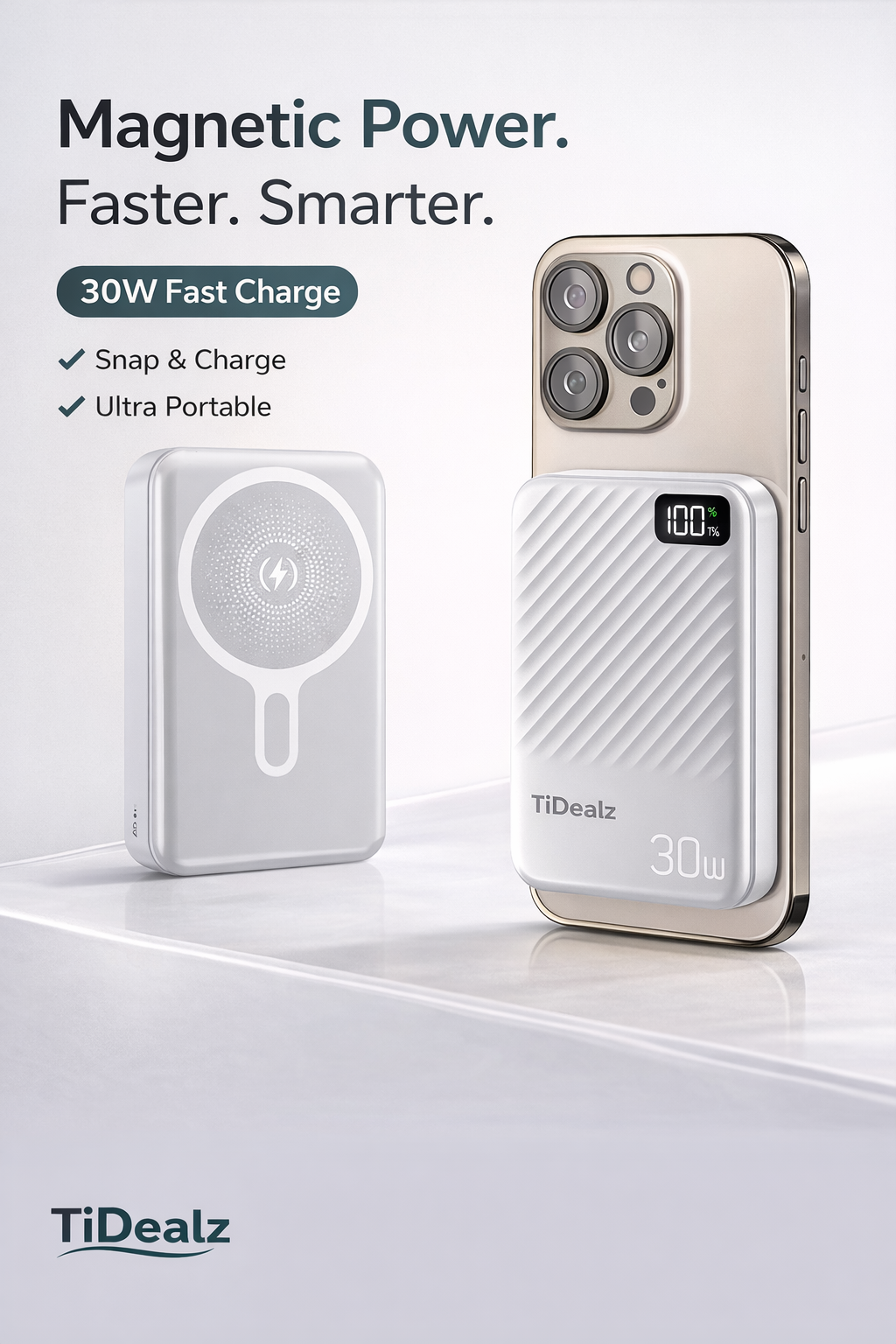 15000mAh Magnetic Power Bank 30W – Fast Charging Wireless Portable Charger USB-C (BILOLLY) | TiDealz TiDealz