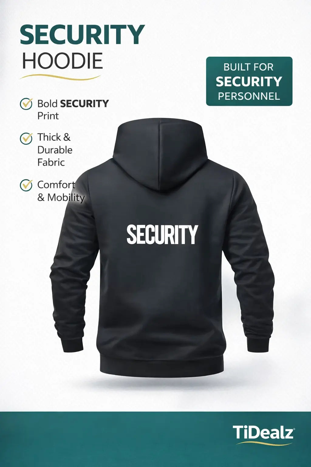 Men’s SECURITY Hooded Jacket Black Zip Hoodie Tactical Style Polyester Blend | TiDealz TiDealz