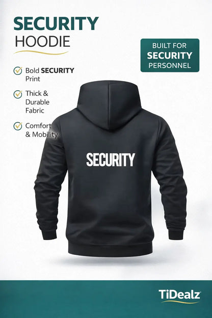 Men’s SECURITY Hooded Jacket Black Zip Hoodie Tactical Style Polyester Blend | TiDealz TiDealz