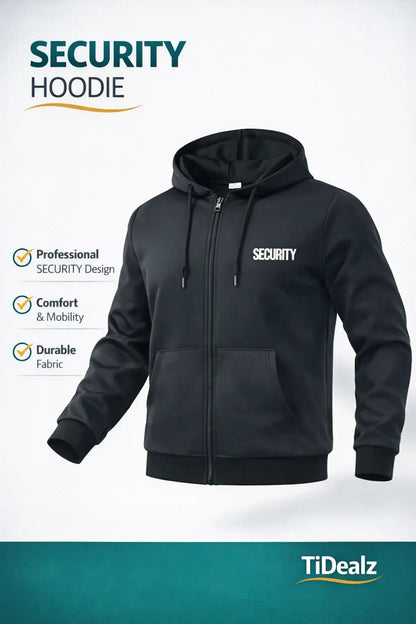 Men’s SECURITY Hooded Jacket Black Zip Hoodie Tactical Style Polyester Blend | TiDealz TiDealz