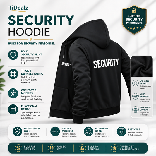 Men's Security Hooded Jacket Tactical Zip Hoodie Black | TiDealz