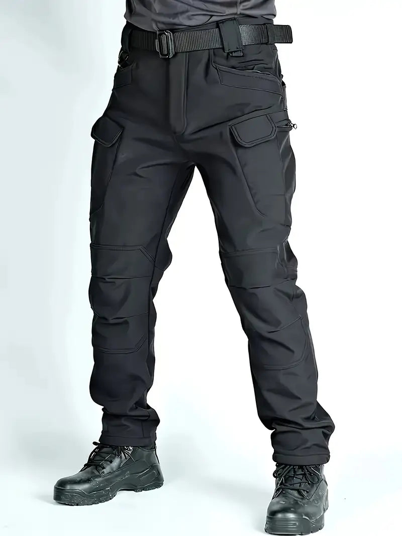 Men's Heavy-Duty Winter Thermal Cargo Pants – Multi-Pocket Outdoor Workwear Trousers with Belt Loops & Zippered Pockets