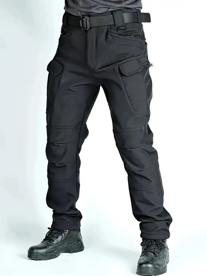 Men's Heavy-Duty Winter Thermal Cargo Pants – Multi-Pocket Outdoor Workwear Trousers with Belt Loops & Zippered Pockets