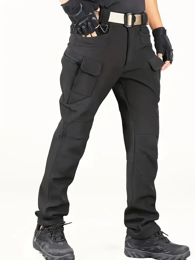 Men's Heavy-Duty Winter Thermal Cargo Pants – Multi-Pocket Outdoor Workwear Trousers with Belt Loops & Zippered Pockets