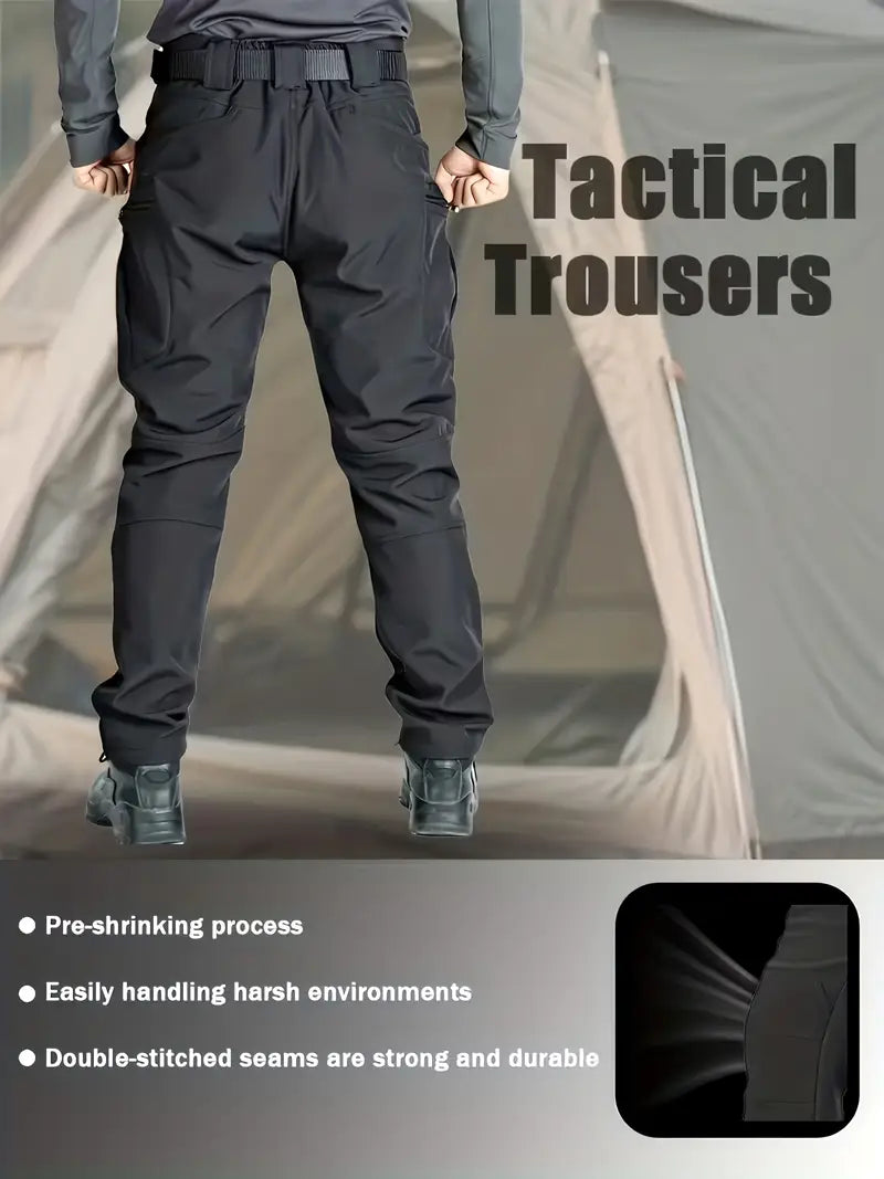 Men's Heavy-Duty Winter Thermal Cargo Pants – Multi-Pocket Outdoor Workwear Trousers with Belt Loops & Zippered Pockets